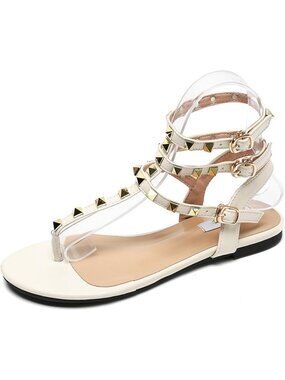 Stylish Studded Gladiator Flat Sandals for Women - Strappy Thong with Ankle